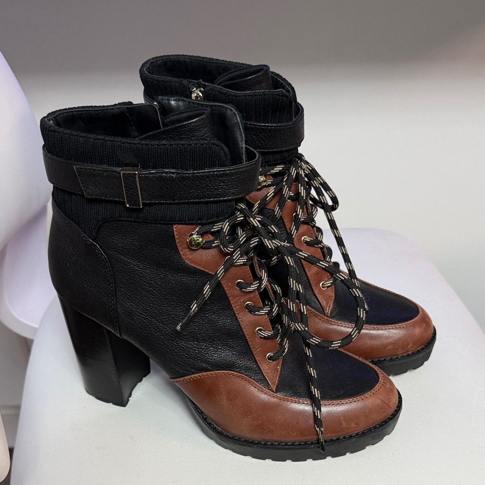 ANTONIO MELANI Black and Brown Lace-Up Boots